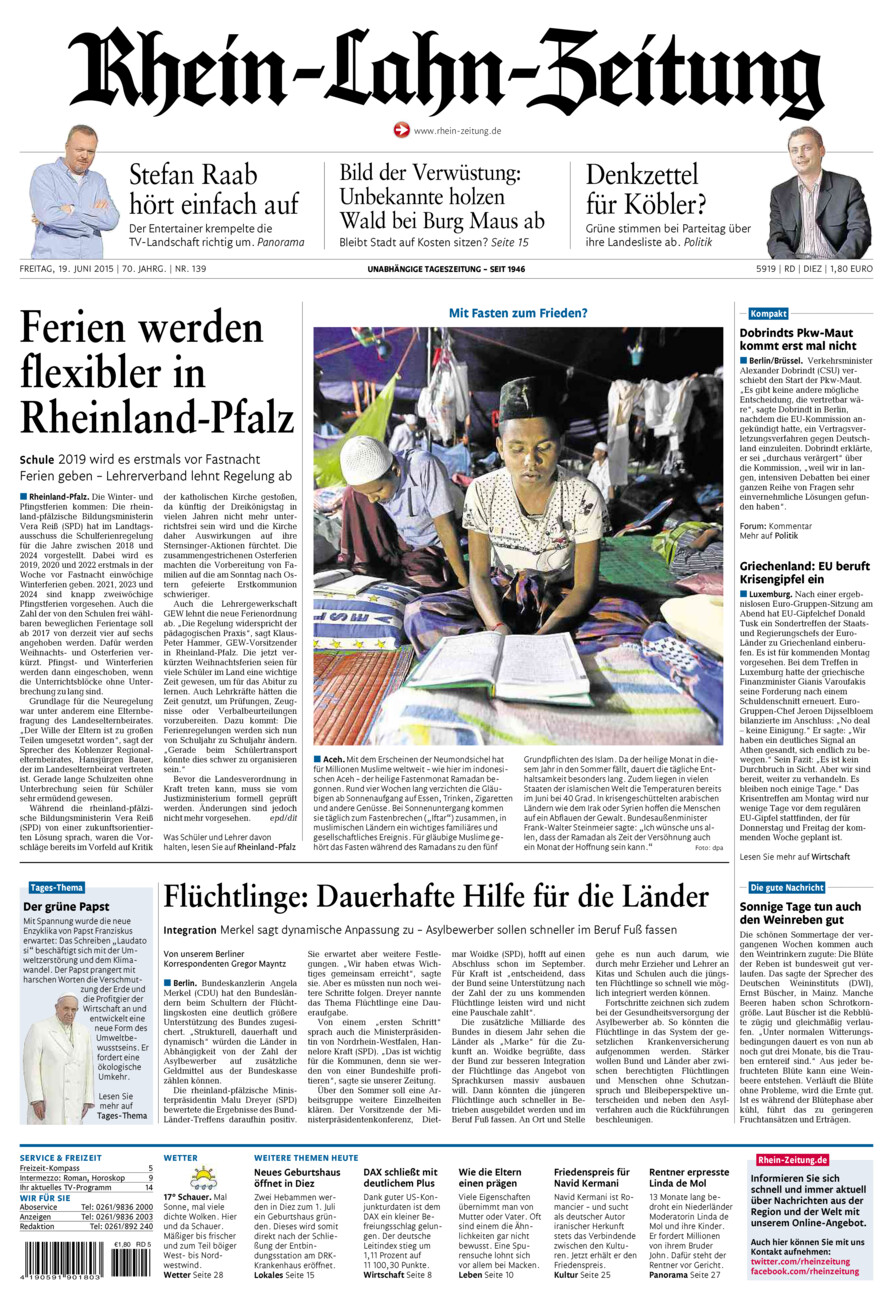 Rhein-Lahn-Zeitung Diez (Archiv) vom Freitag, 19.06.2015