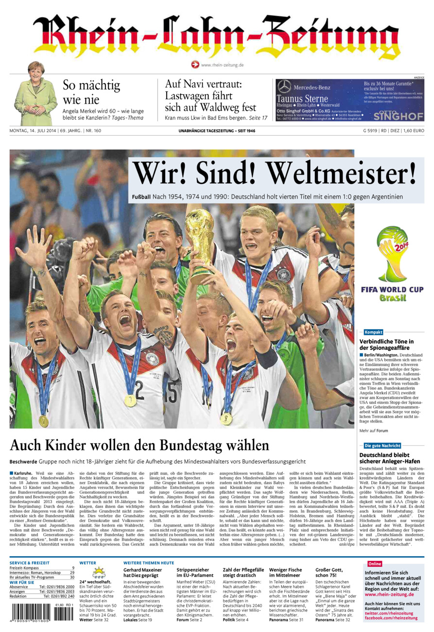 Rhein-Lahn-Zeitung Diez (Archiv) vom Montag, 14.07.2014