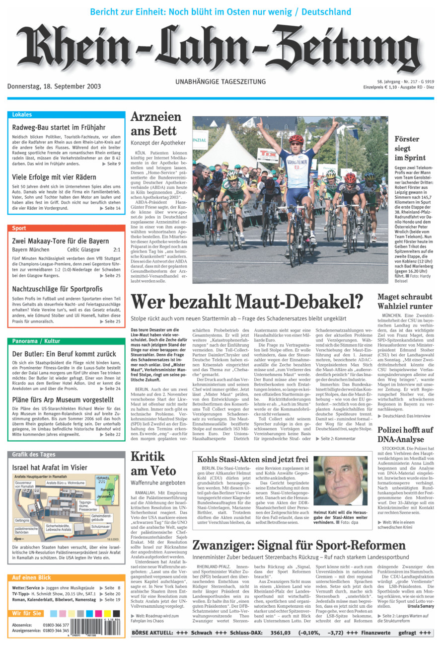 Rhein-Lahn-Zeitung Diez (Archiv) vom Donnerstag, 18.09.2003