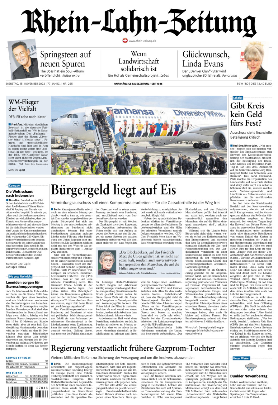 Rhein-Lahn-Zeitung Diez (Archiv) vom Dienstag, 15.11.2022
