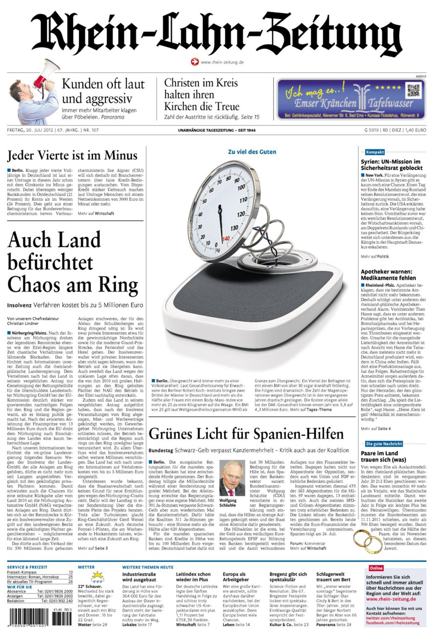 Rhein-Lahn-Zeitung Diez (Archiv) vom Freitag, 20.07.2012