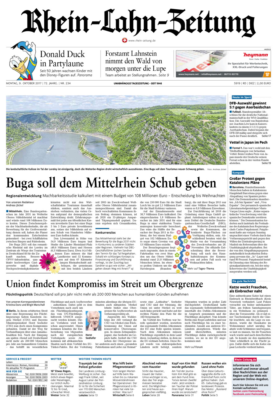 Rhein-Lahn-Zeitung Diez (Archiv) vom Montag, 09.10.2017