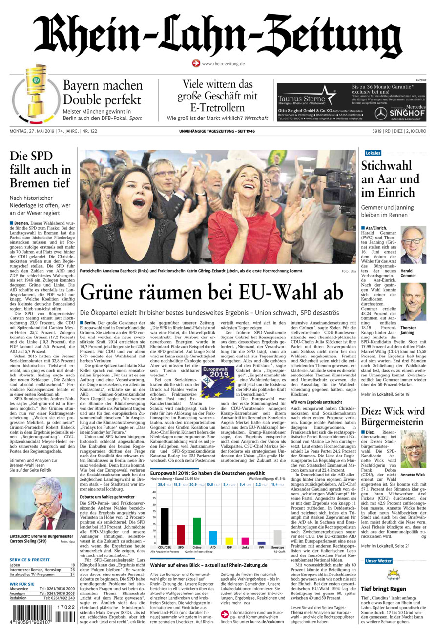 Rhein-Lahn-Zeitung Diez (Archiv) vom Montag, 27.05.2019