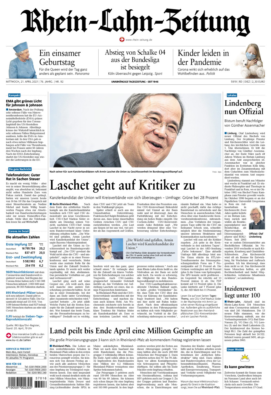Rhein-Lahn-Zeitung Diez (Archiv) vom Mittwoch, 21.04.2021
