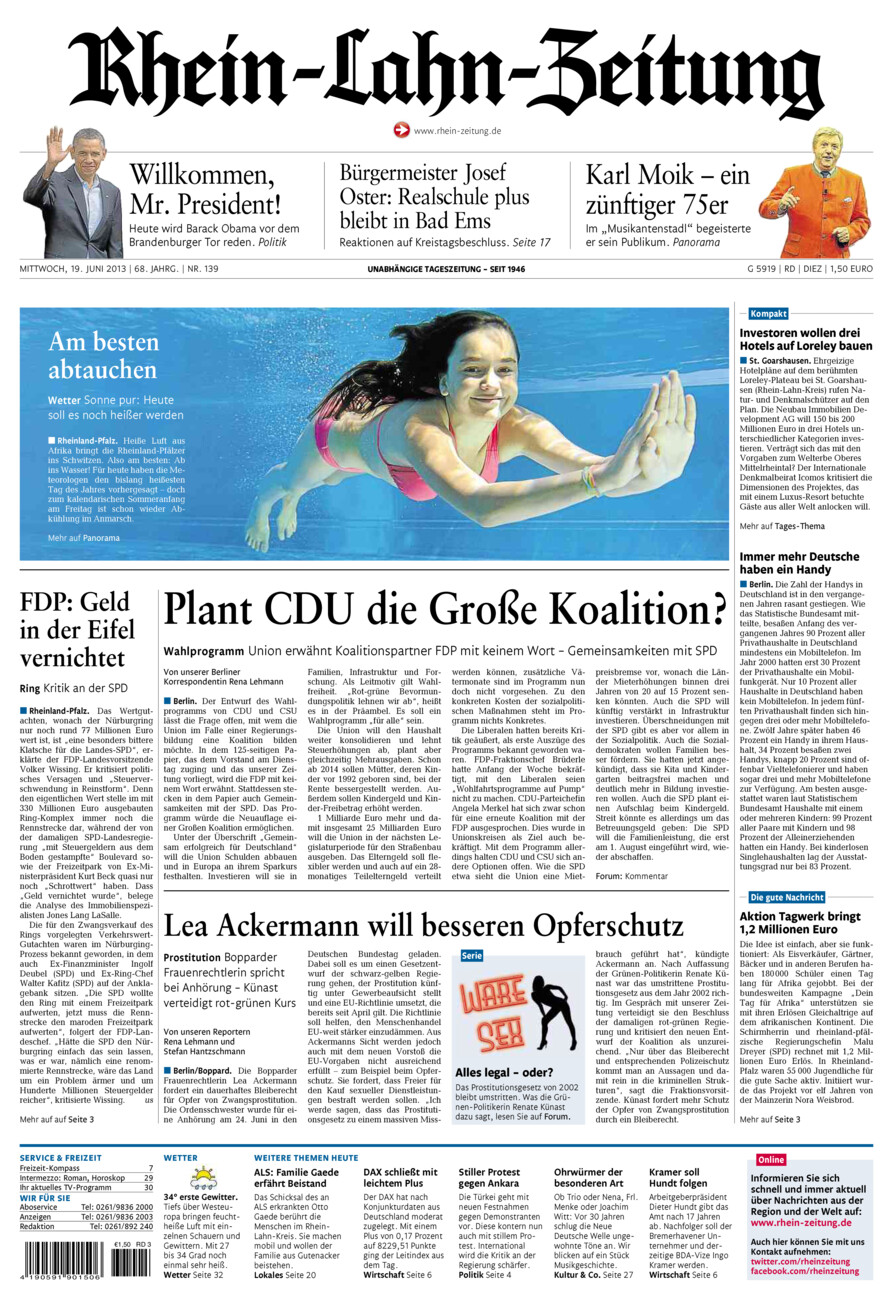 Rhein-Lahn-Zeitung Diez (Archiv) vom Mittwoch, 19.06.2013