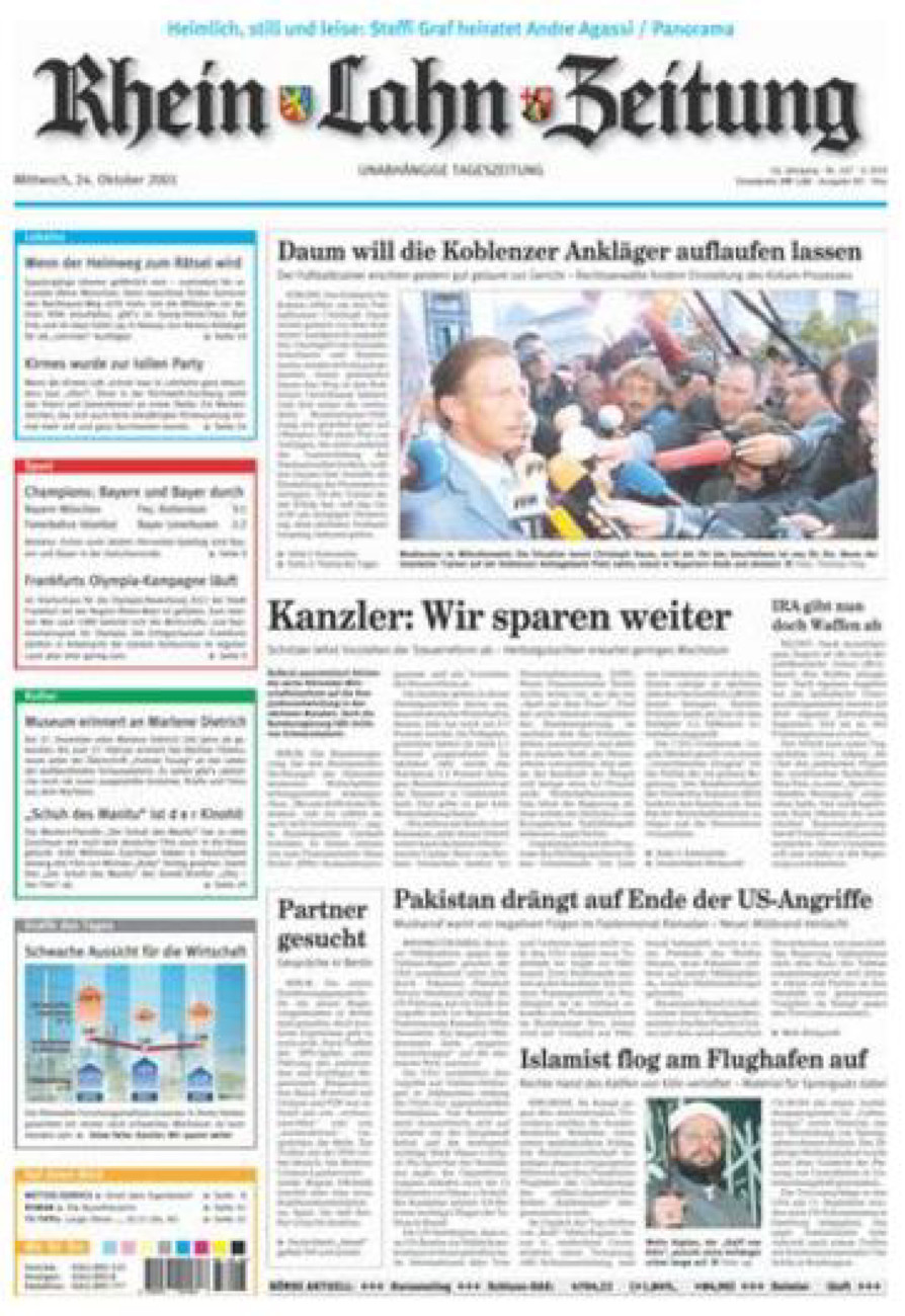 Rhein-Lahn-Zeitung Diez (Archiv) vom Mittwoch, 24.10.2001