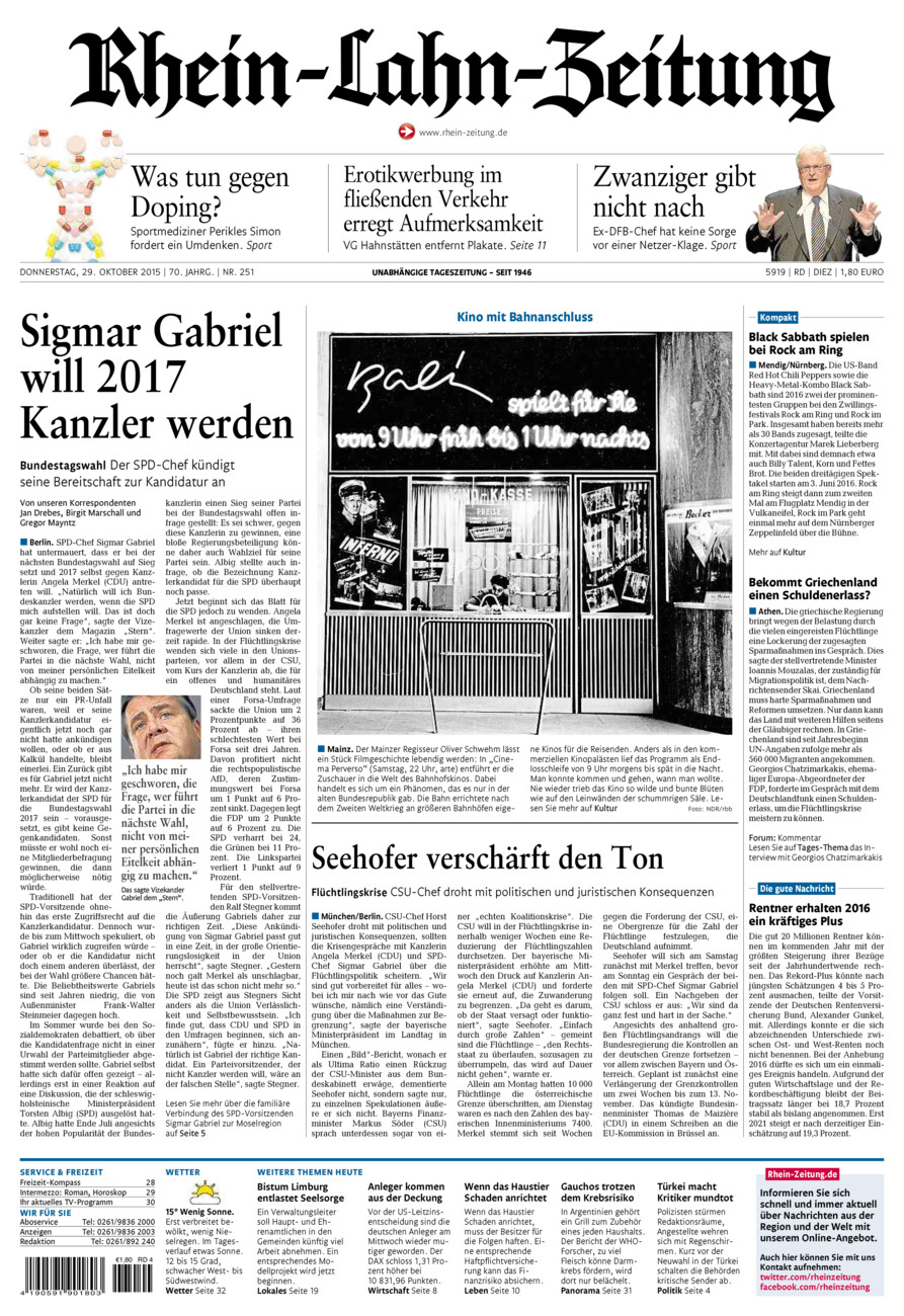Rhein-Lahn-Zeitung Diez (Archiv) vom Donnerstag, 29.10.2015
