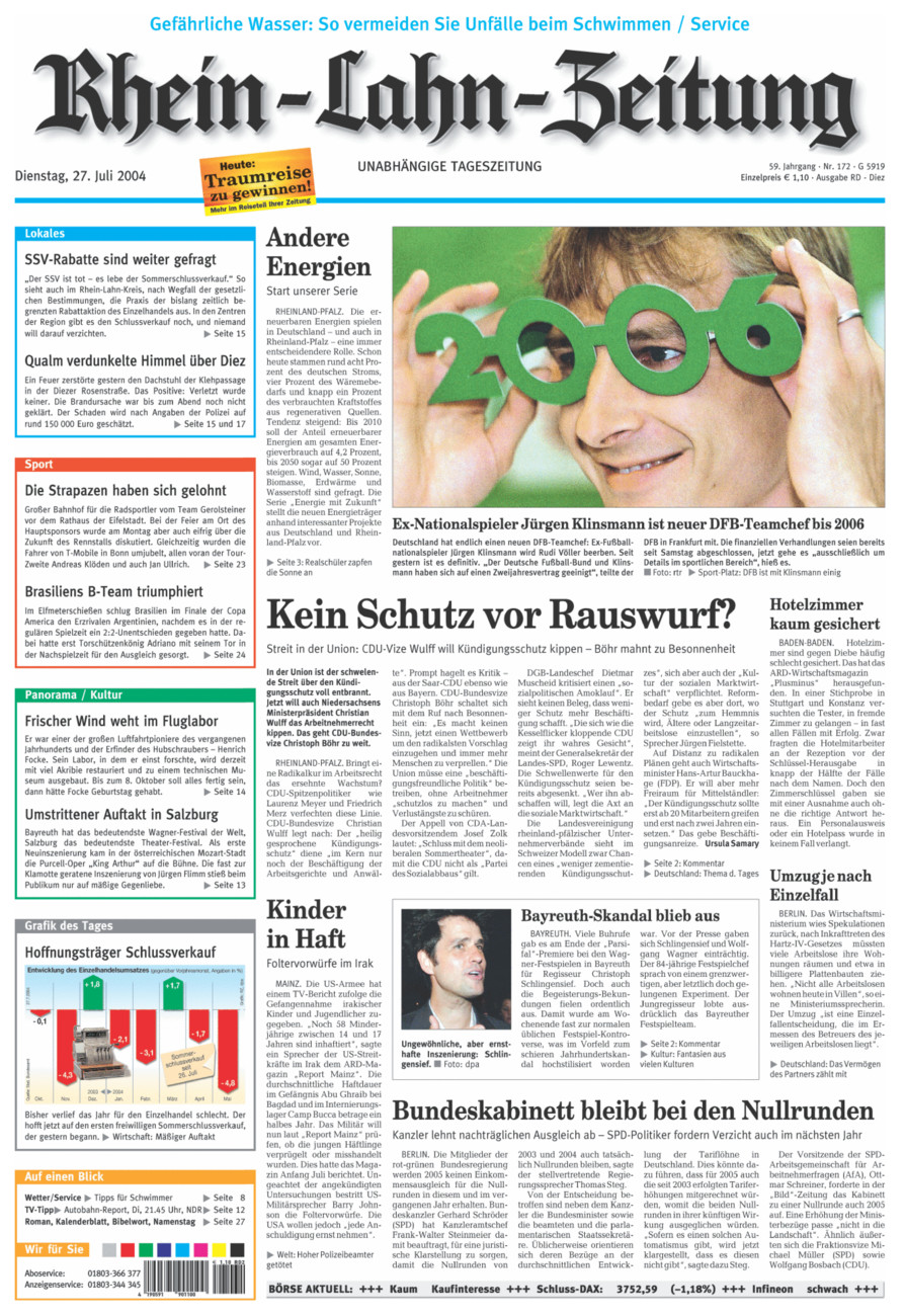 Rhein-Lahn-Zeitung Diez (Archiv) vom Dienstag, 27.07.2004