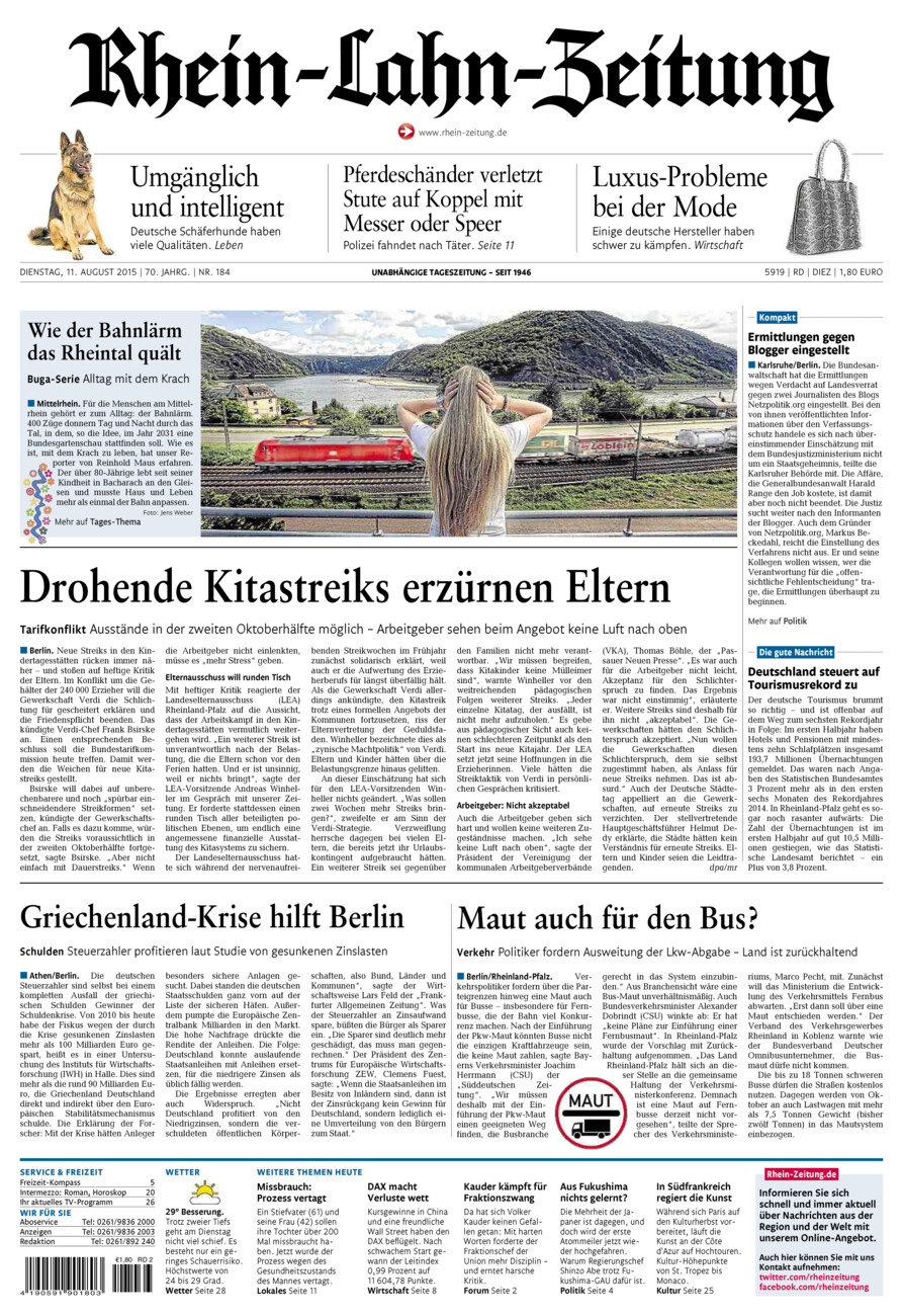 Rhein-Lahn-Zeitung Diez (Archiv) vom Dienstag, 11.08.2015