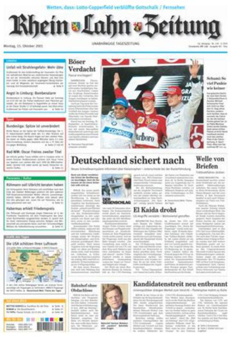 Rhein-Lahn-Zeitung Diez (Archiv) vom Montag, 15.10.2001