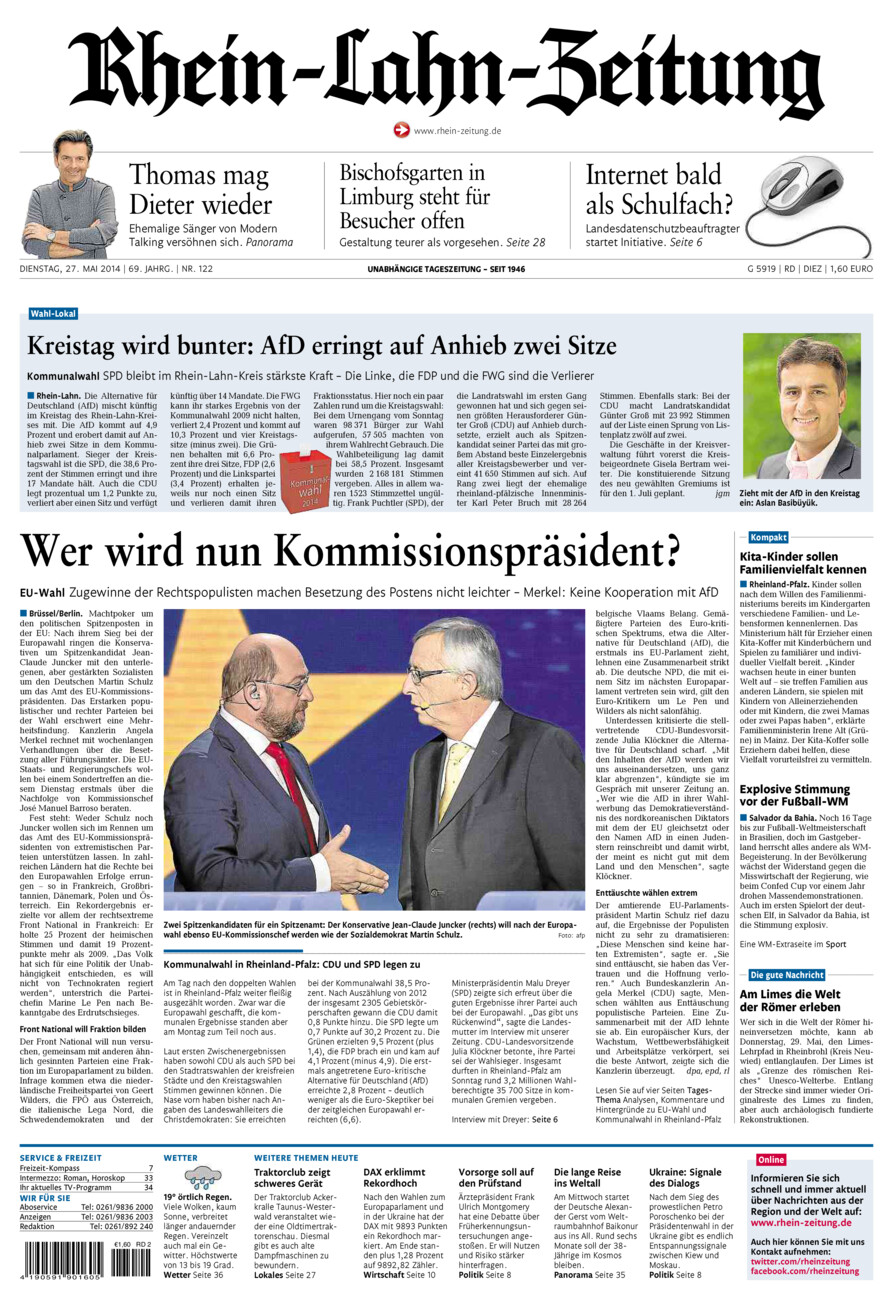 Rhein-Lahn-Zeitung Diez (Archiv) vom Dienstag, 27.05.2014