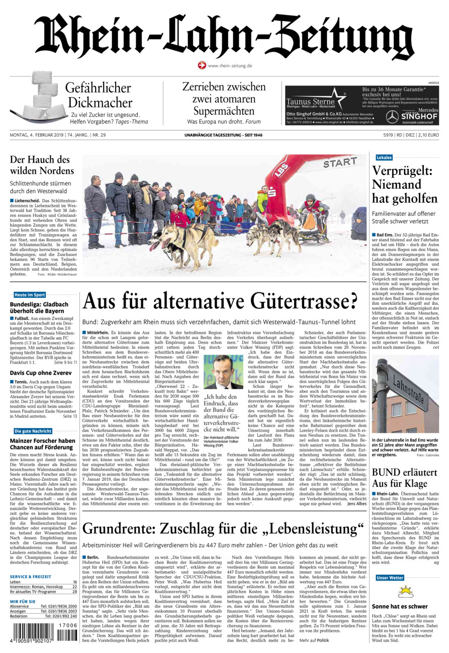 Rhein-Lahn-Zeitung Diez (Archiv) vom Montag, 04.02.2019