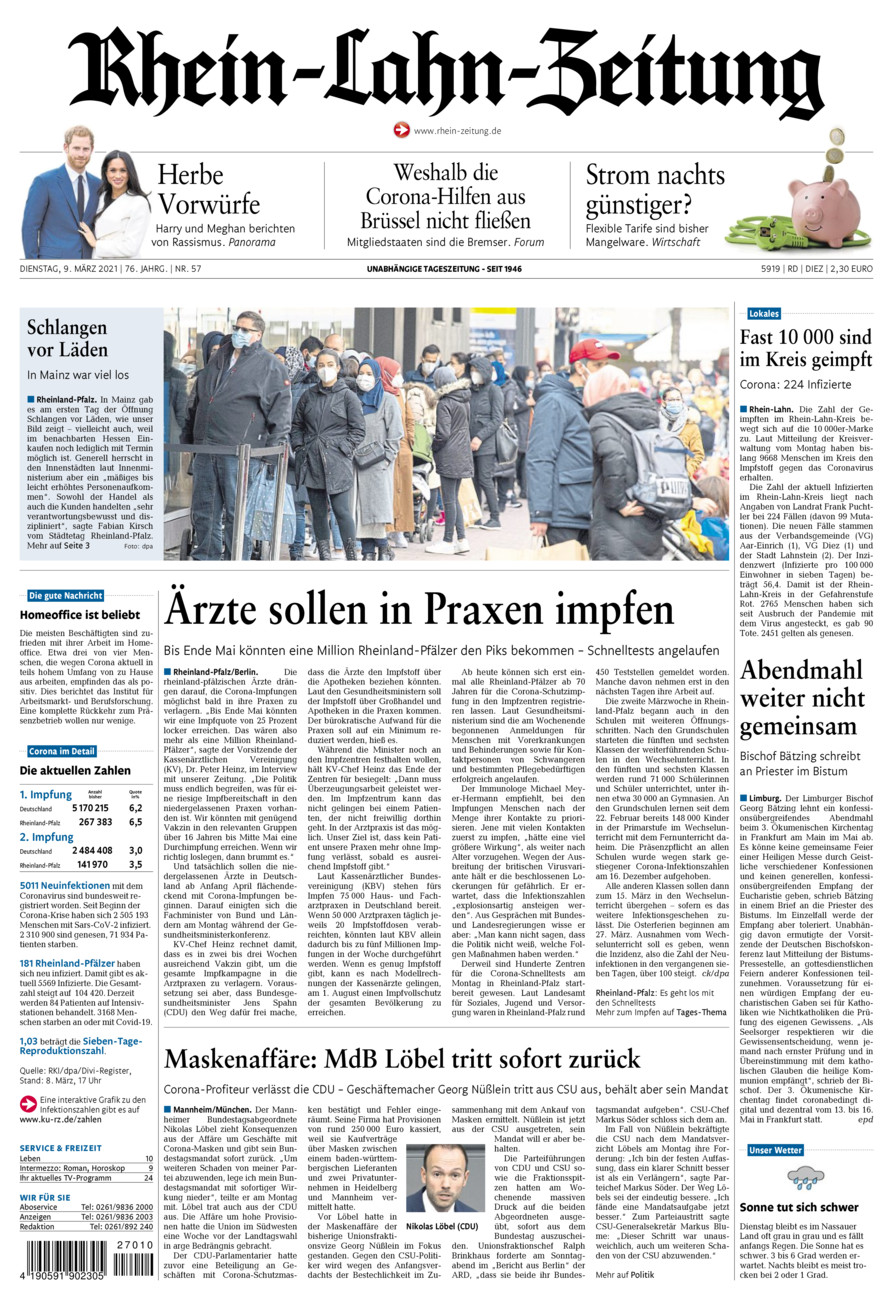 Rhein-Lahn-Zeitung Diez (Archiv) vom Dienstag, 09.03.2021