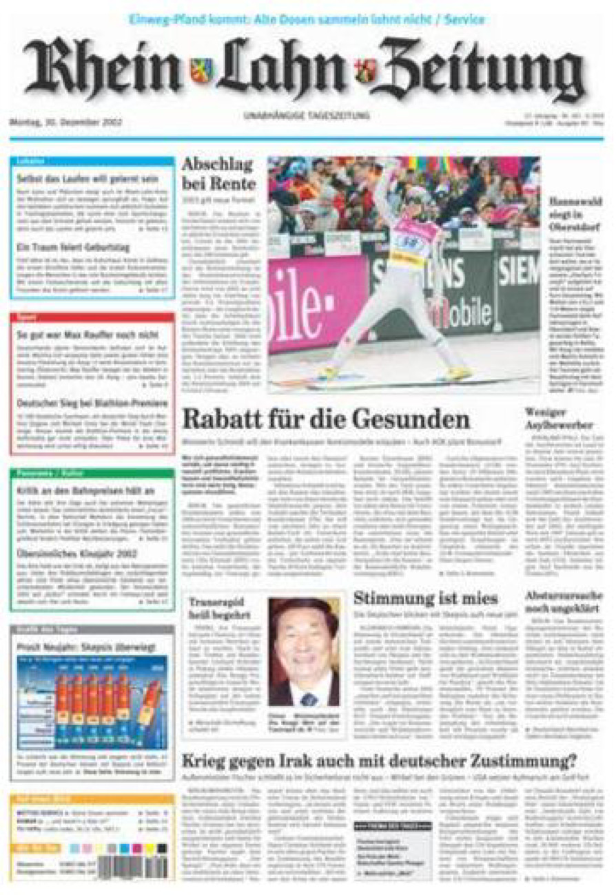 Rhein-Lahn-Zeitung Diez (Archiv) vom Montag, 30.12.2002