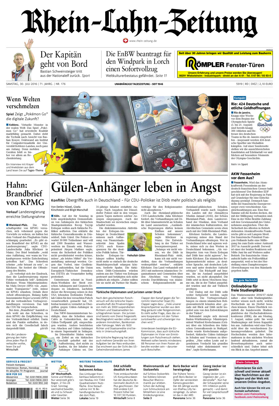 Rhein-Lahn-Zeitung Diez (Archiv) vom Samstag, 30.07.2016