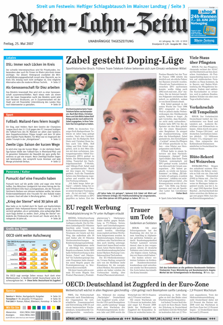 Rhein-Lahn-Zeitung Diez (Archiv) vom Freitag, 25.05.2007