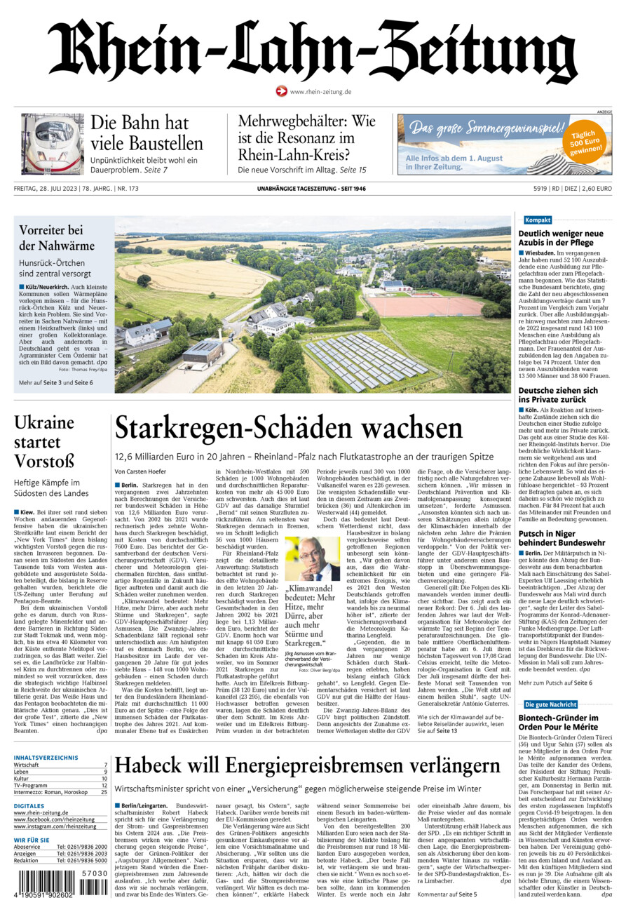 Rhein-Lahn-Zeitung Diez (Archiv) vom Freitag, 28.07.2023