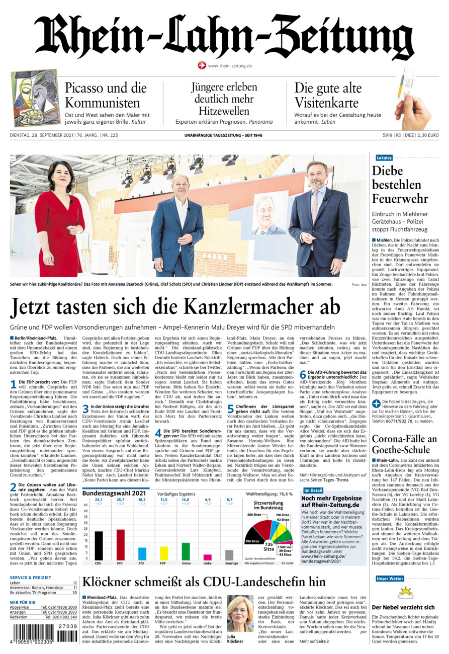 Rhein-Lahn-Zeitung Diez (Archiv) vom Dienstag, 28.09.2021