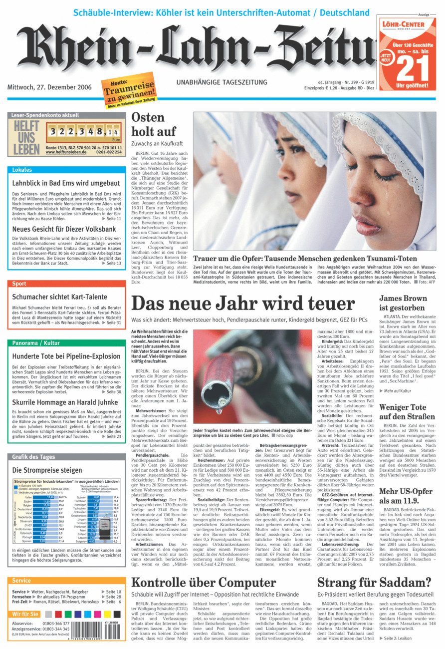 Rhein-Lahn-Zeitung Diez (Archiv) vom Mittwoch, 27.12.2006