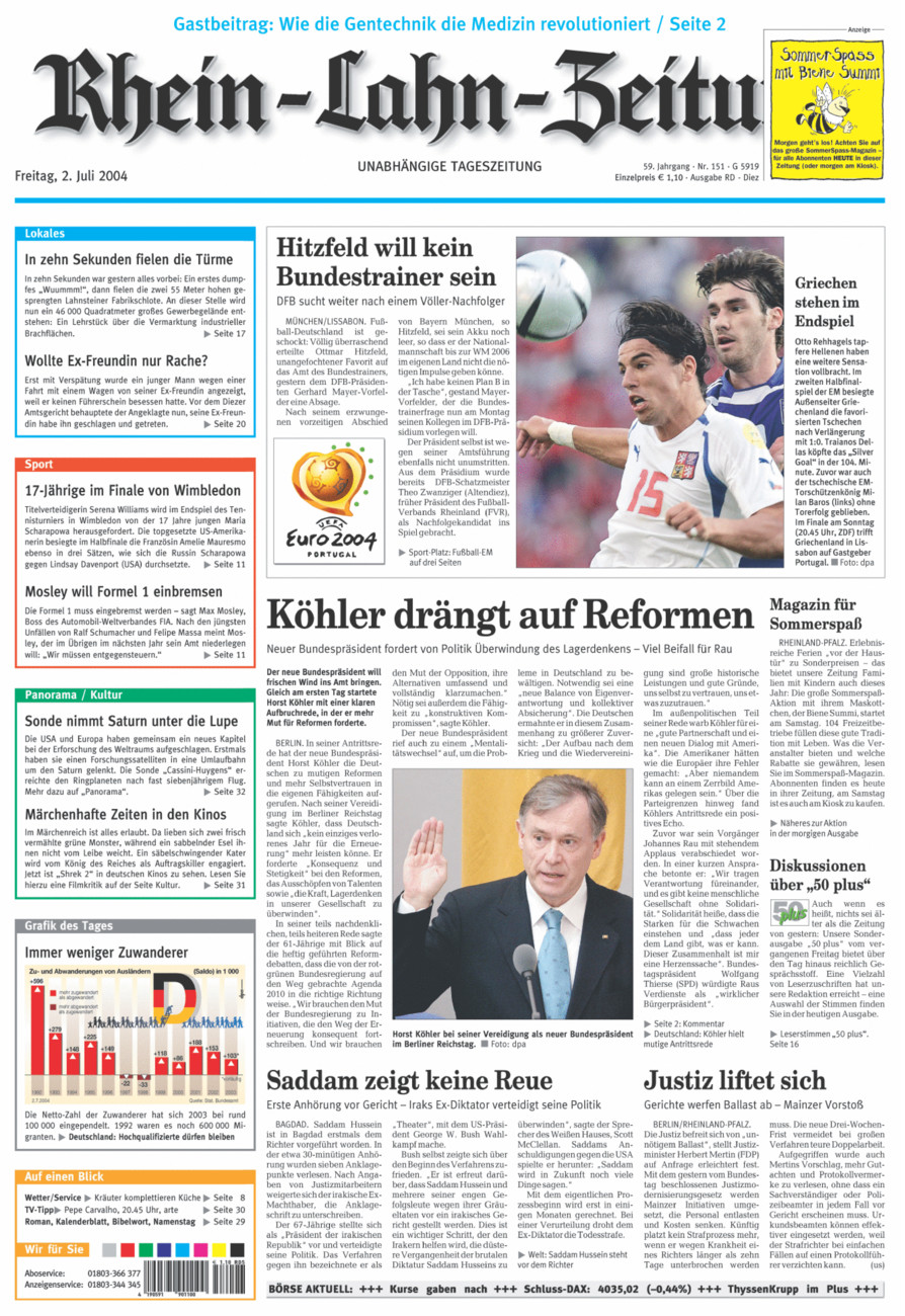 Rhein-Lahn-Zeitung Diez (Archiv) vom Freitag, 02.07.2004
