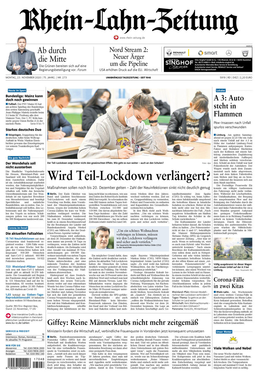 Rhein-Lahn-Zeitung Diez (Archiv) vom Montag, 23.11.2020