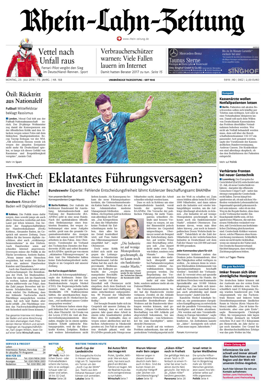 Rhein-Lahn-Zeitung Diez (Archiv) vom Montag, 23.07.2018