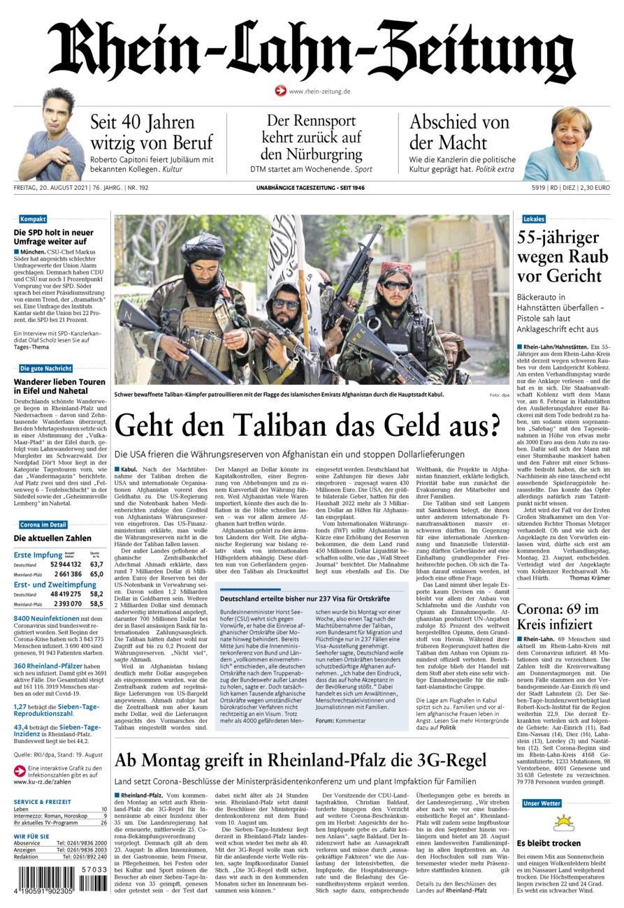 Rhein-Lahn-Zeitung Diez (Archiv) vom Freitag, 20.08.2021