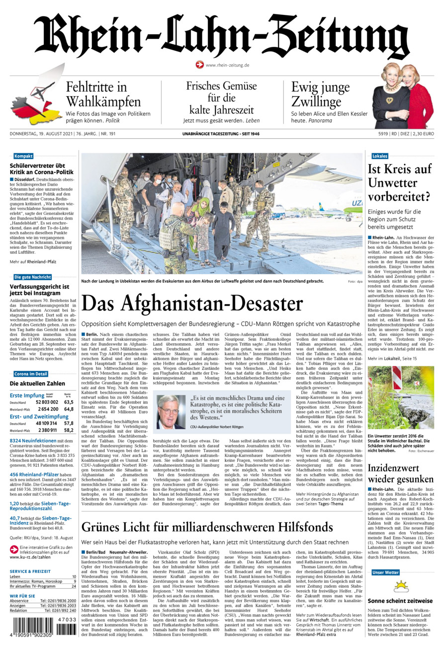 Rhein-Lahn-Zeitung Diez (Archiv) vom Donnerstag, 19.08.2021