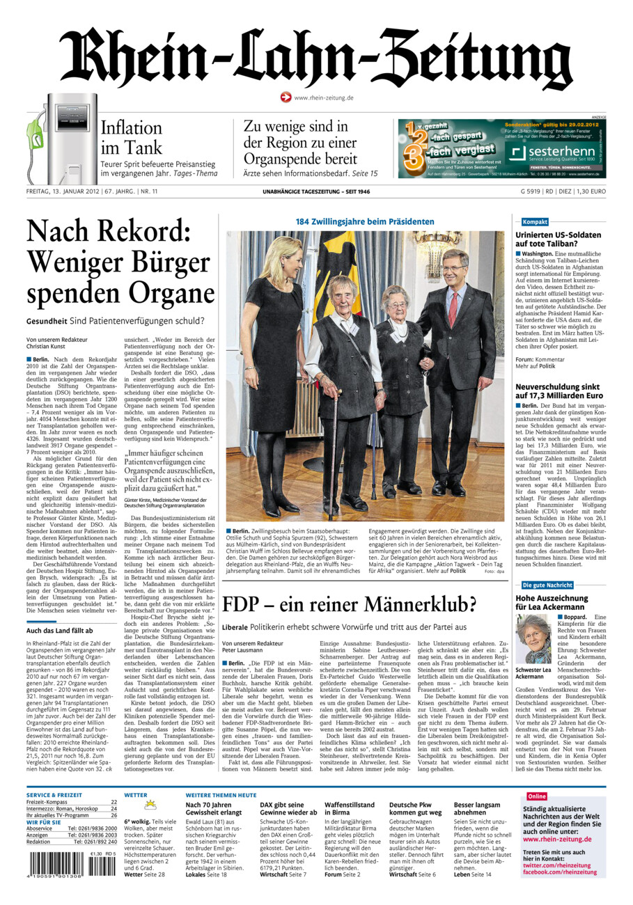 Rhein-Lahn-Zeitung Diez (Archiv) vom Freitag, 13.01.2012