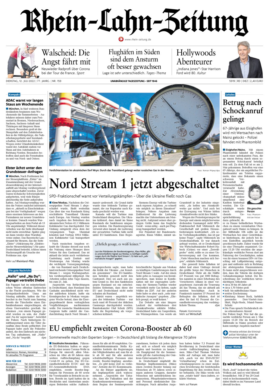 Rhein-Lahn-Zeitung Diez (Archiv) vom Dienstag, 12.07.2022