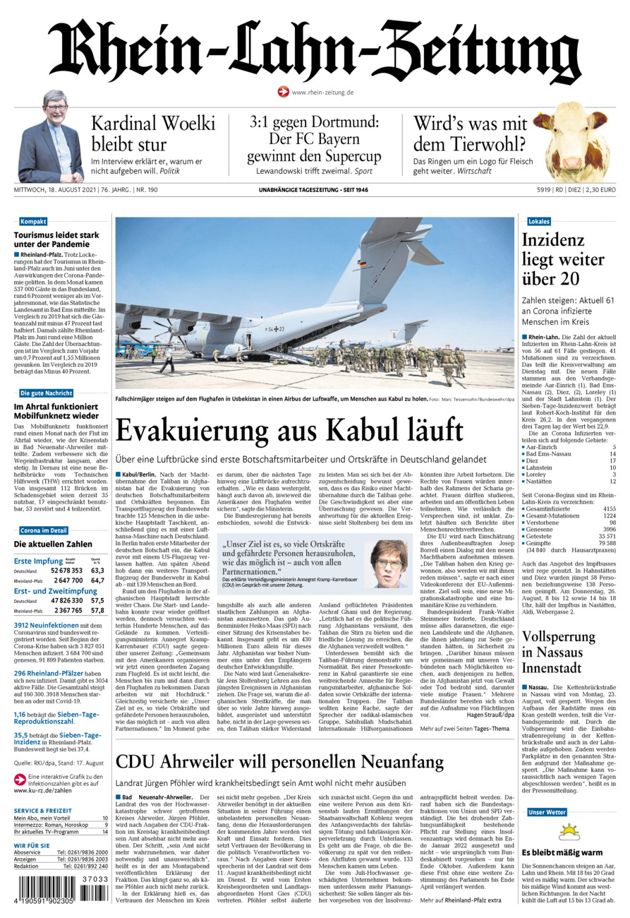 Rhein-Lahn-Zeitung Diez (Archiv) vom Mittwoch, 18.08.2021