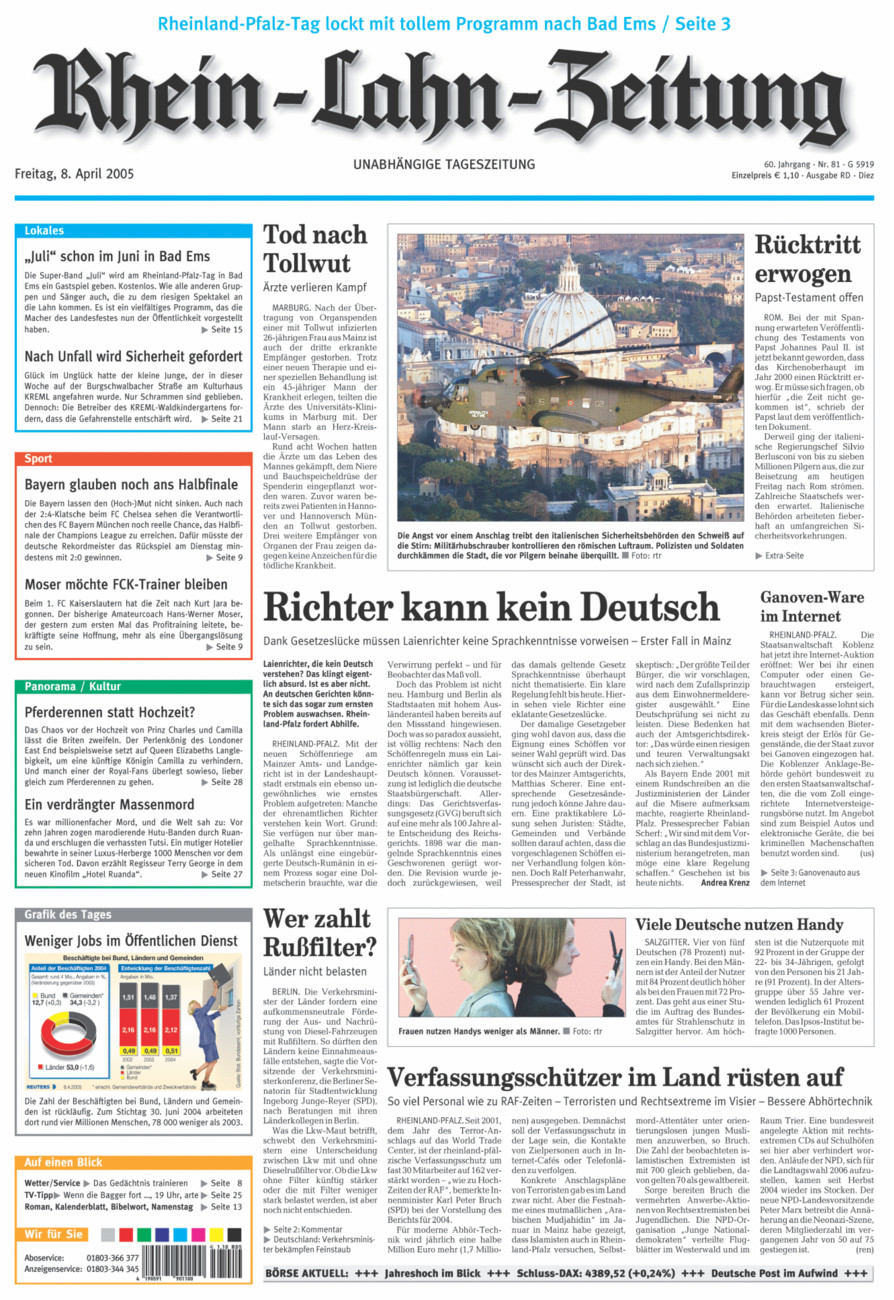Rhein-Lahn-Zeitung Diez (Archiv) vom Freitag, 08.04.2005