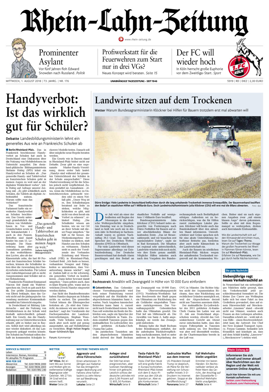 Rhein-Lahn-Zeitung Diez (Archiv) vom Mittwoch, 01.08.2018