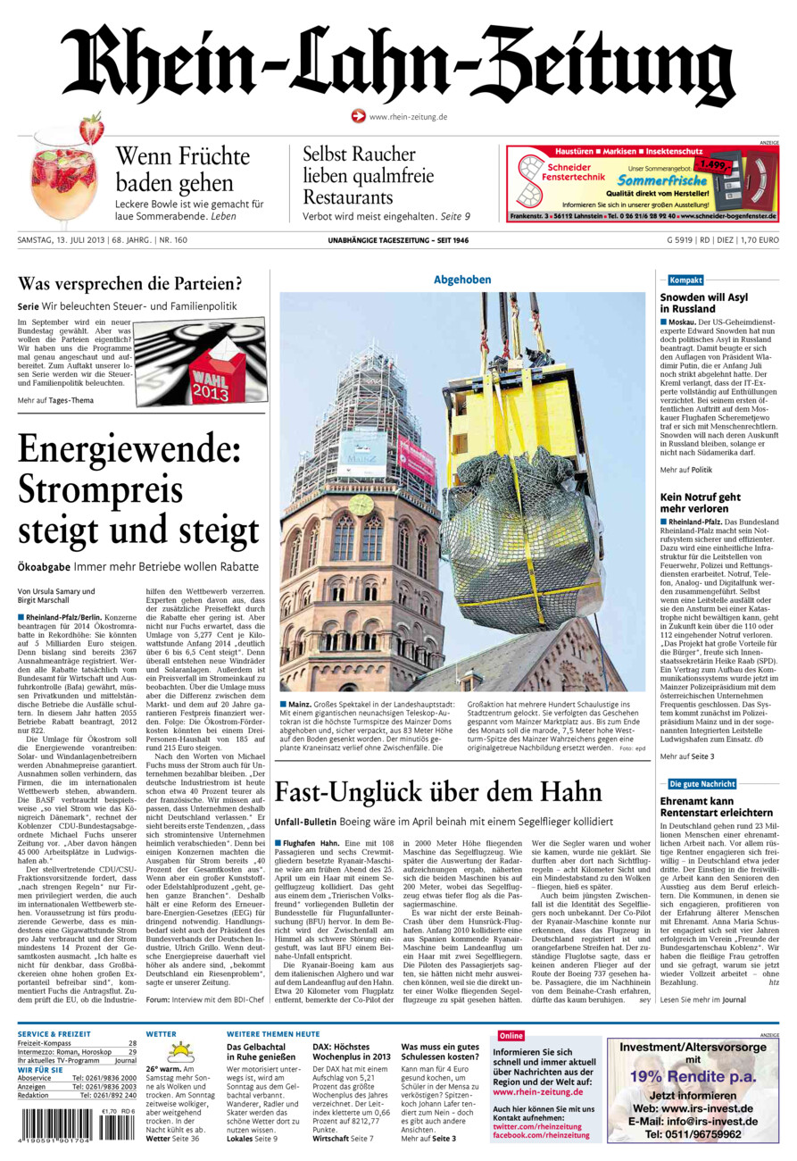 Rhein-Lahn-Zeitung Diez (Archiv) vom Samstag, 13.07.2013