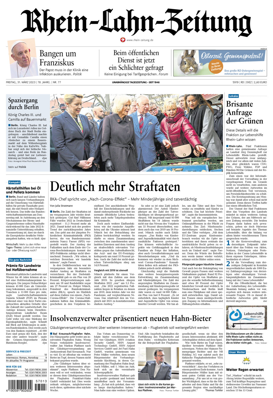 Rhein-Lahn-Zeitung Diez (Archiv) vom Freitag, 31.03.2023