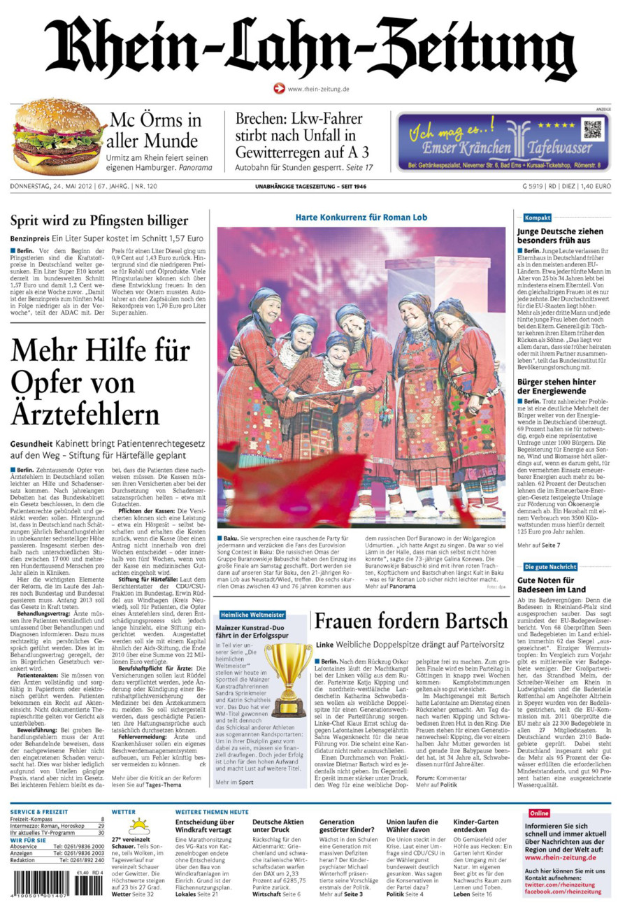 Rhein-Lahn-Zeitung Diez (Archiv) vom Donnerstag, 24.05.2012