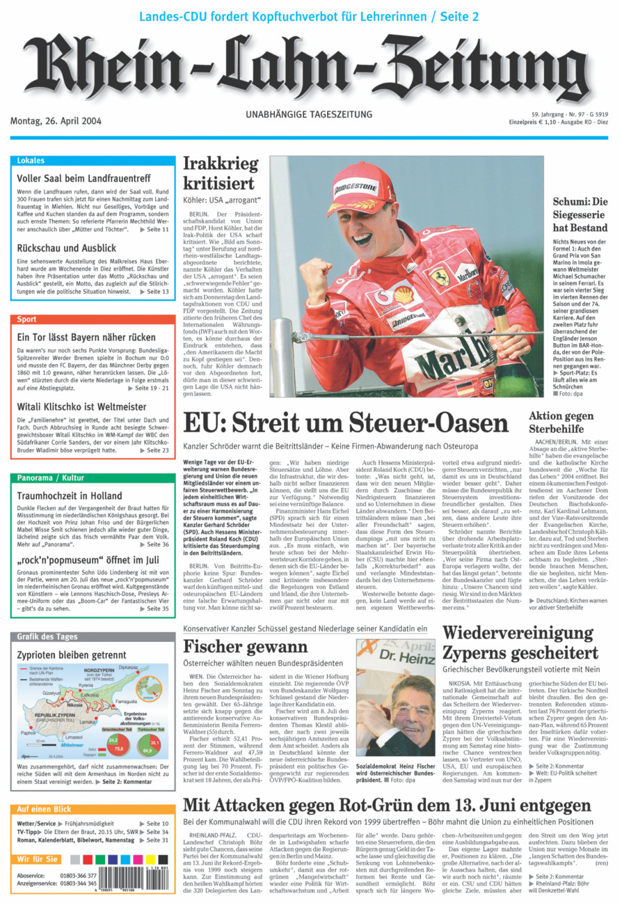 Rhein-Lahn-Zeitung Diez (Archiv) vom Montag, 26.04.2004