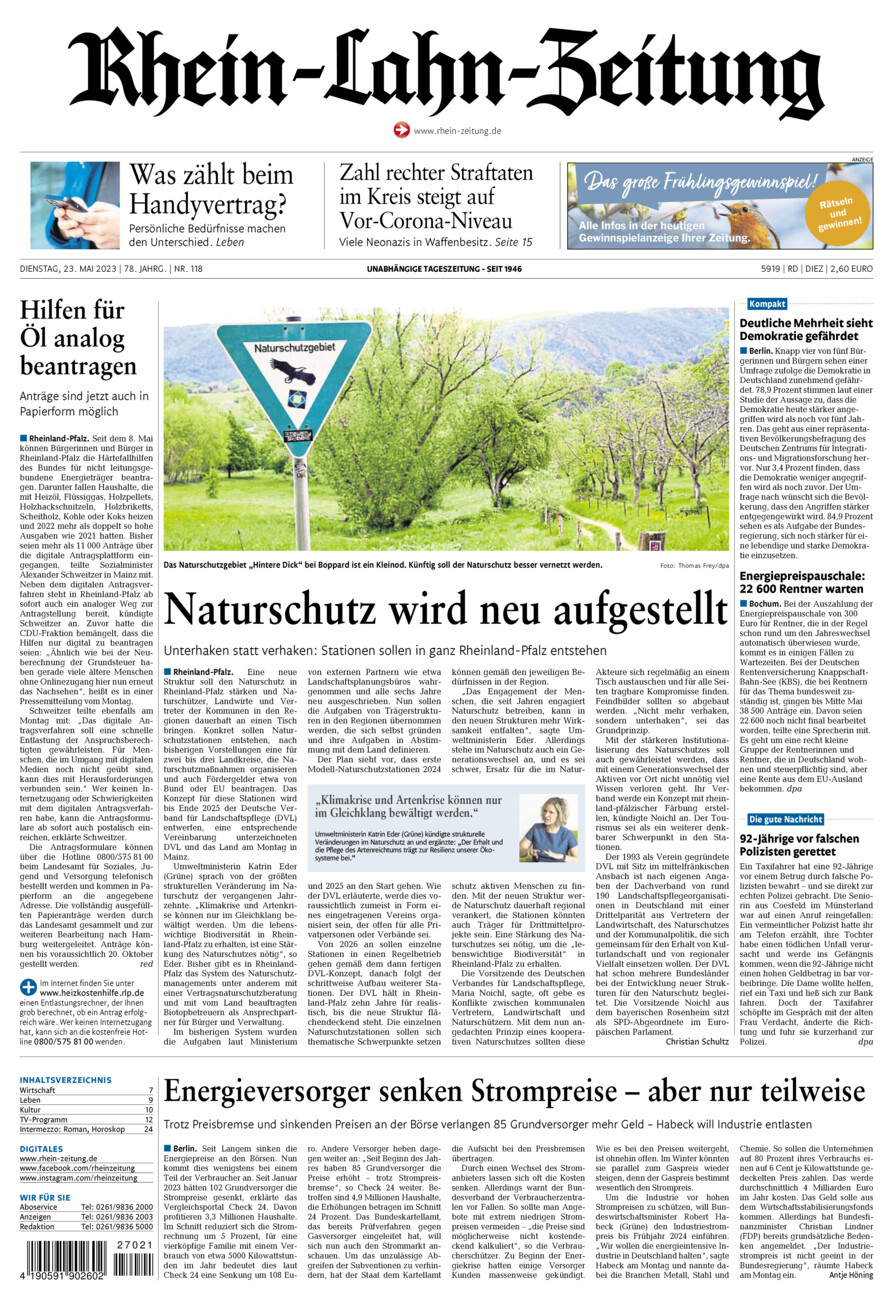 Rhein-Lahn-Zeitung Diez (Archiv) vom Dienstag, 23.05.2023