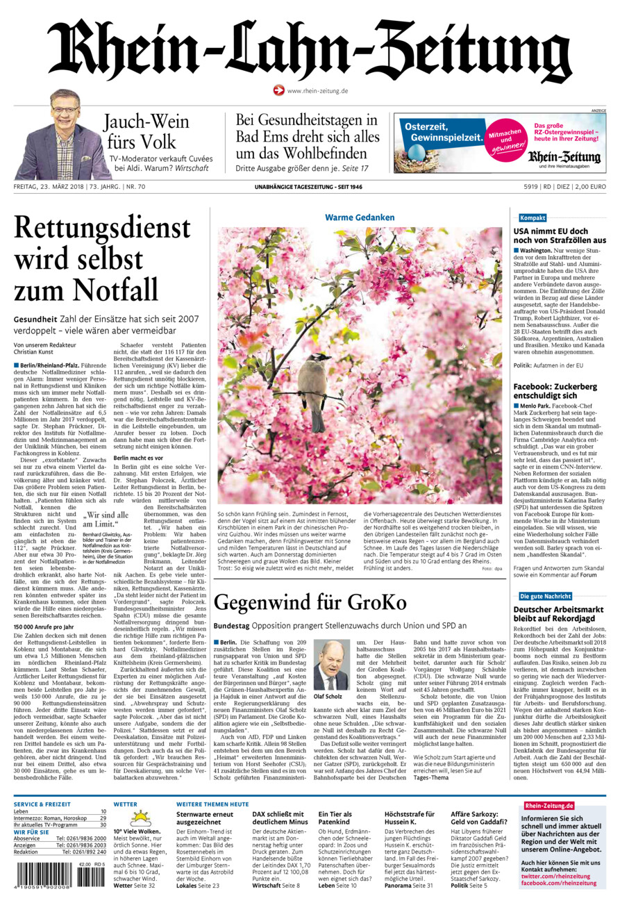 Rhein-Lahn-Zeitung Diez (Archiv) vom Freitag, 23.03.2018