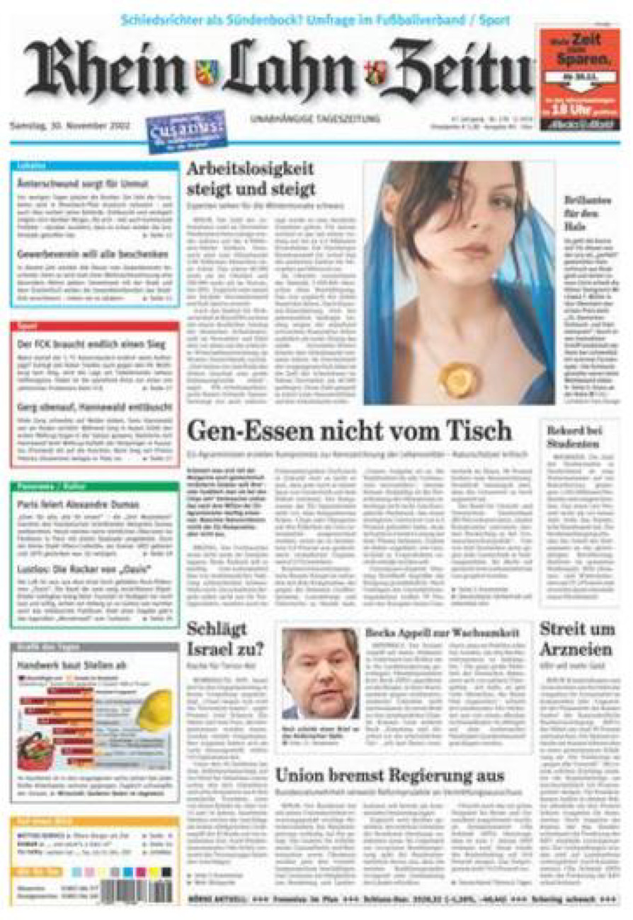 Rhein-Lahn-Zeitung Diez (Archiv) vom Samstag, 30.11.2002