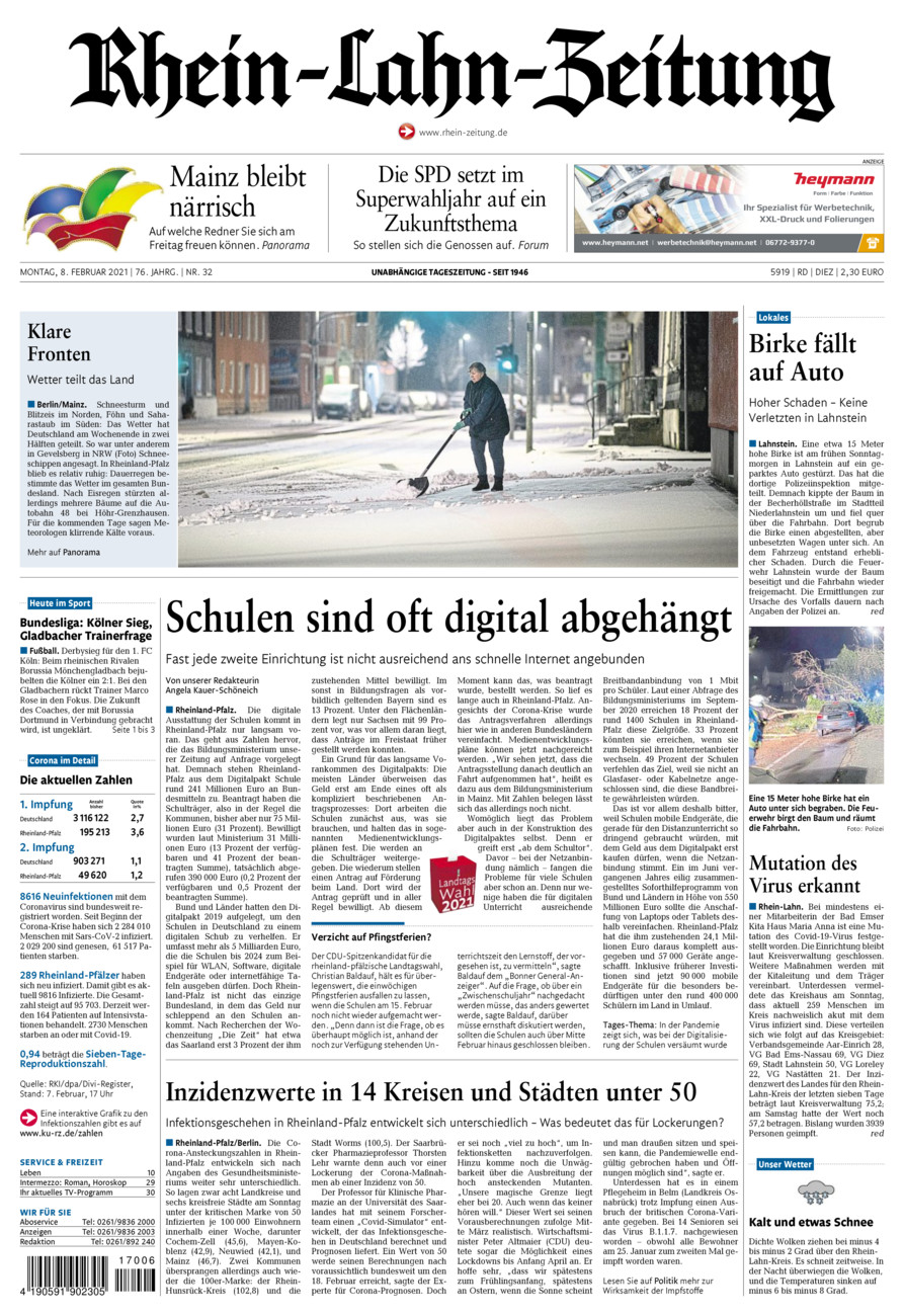 Rhein-Lahn-Zeitung Diez (Archiv) vom Montag, 08.02.2021