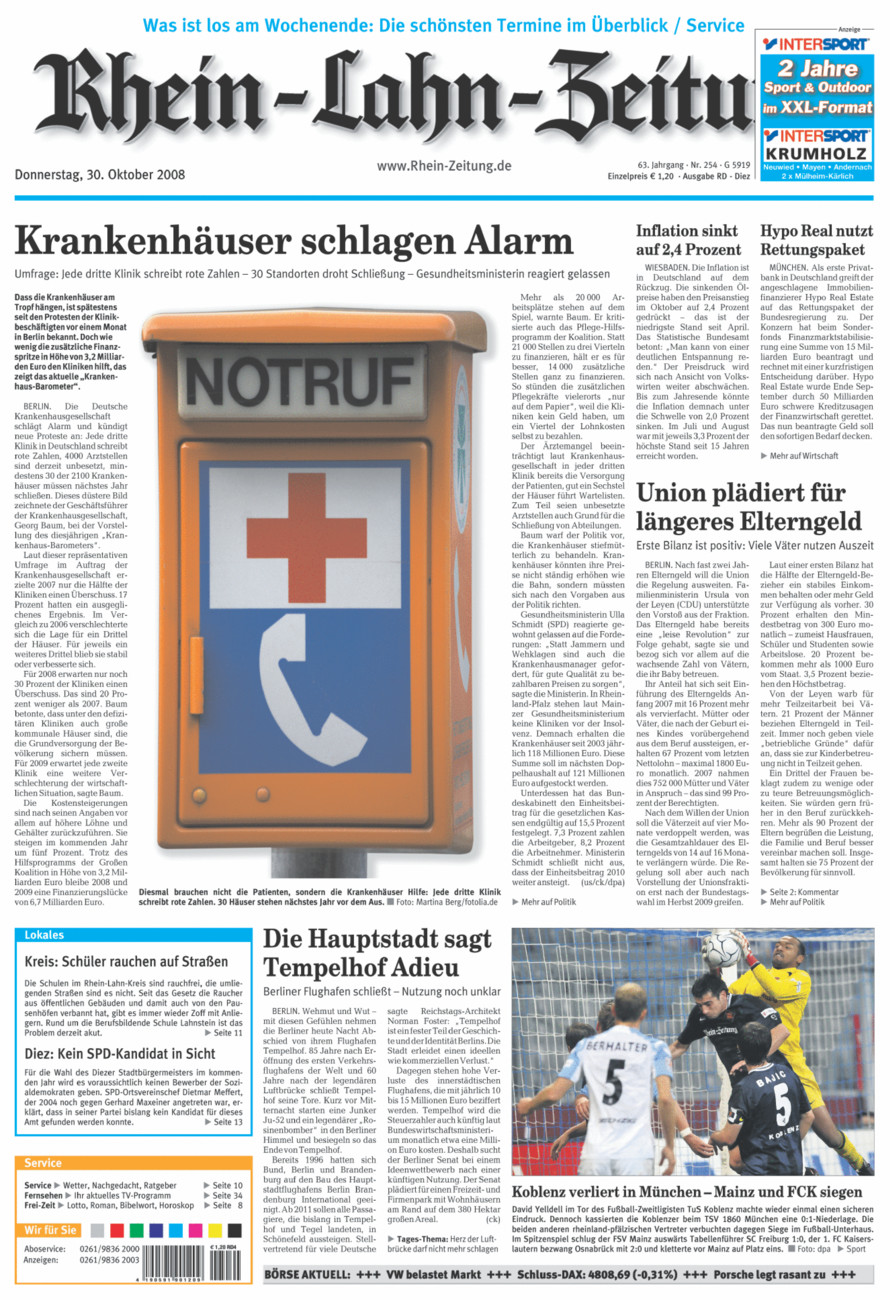 Rhein-Lahn-Zeitung Diez (Archiv) vom Donnerstag, 30.10.2008