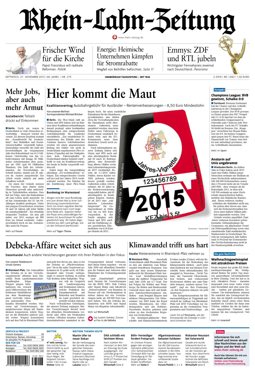 Rhein-Lahn-Zeitung Diez (Archiv) vom Mittwoch, 27.11.2013