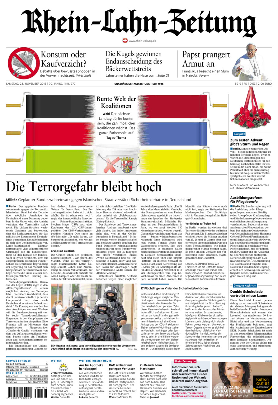 Rhein-Lahn-Zeitung Diez (Archiv) vom Samstag, 28.11.2015