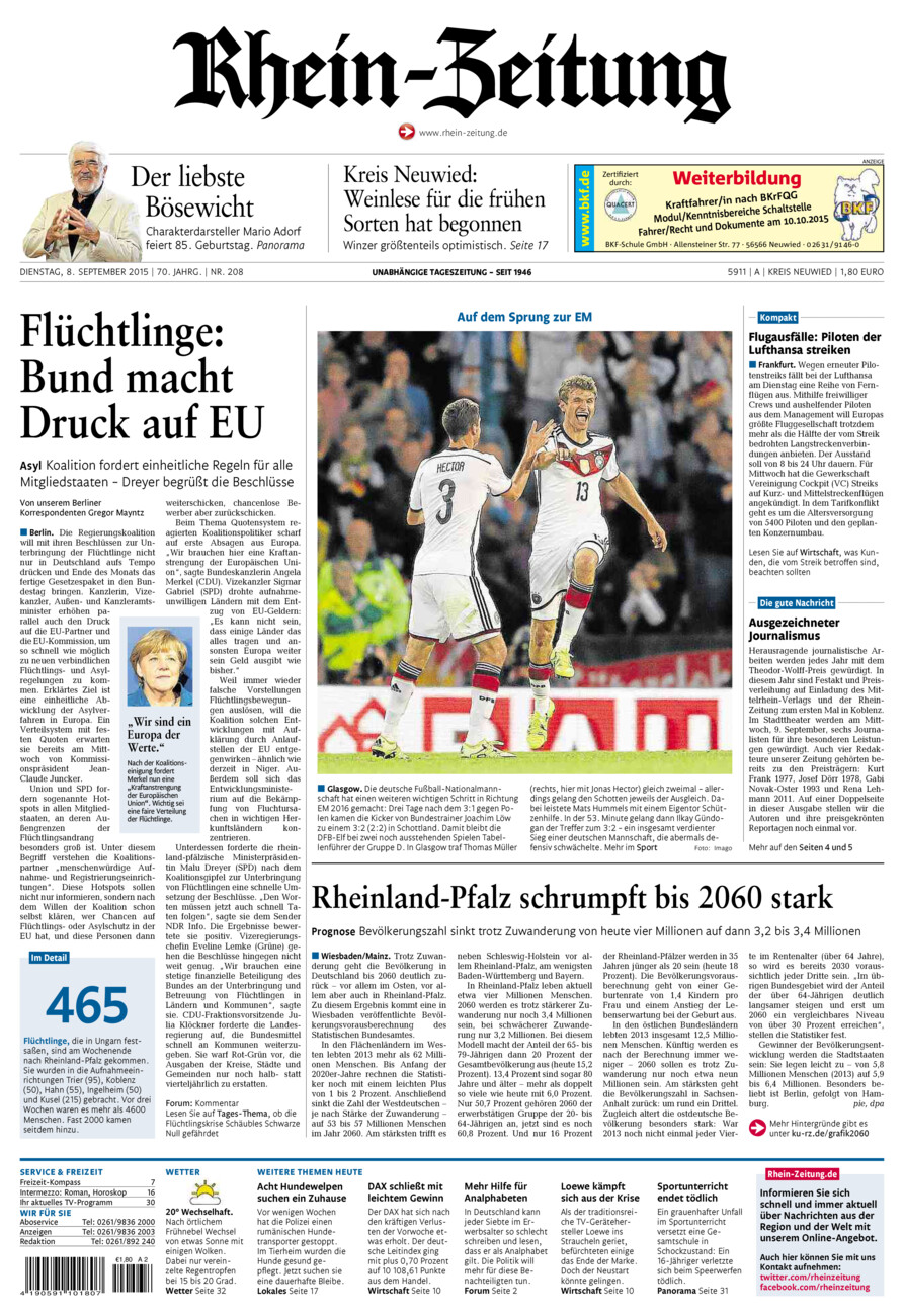 Rhein-Zeitung Kreis Neuwied vom Dienstag, 08.09.2015