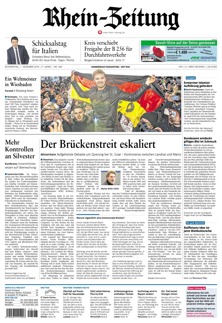Rhein-Zeitung Kreis Neuwied vom Donnerstag, 01.12.2016