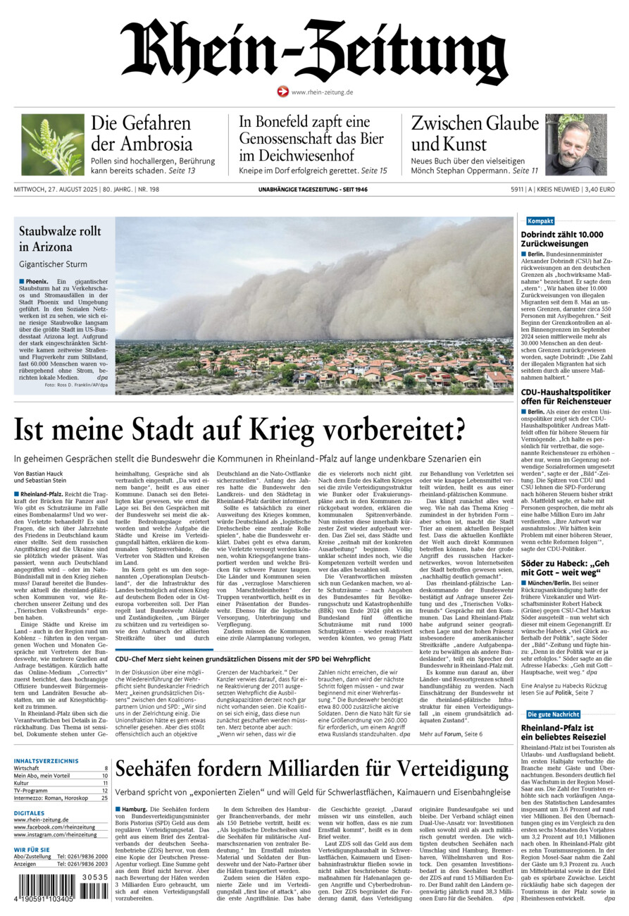 Rhein-Zeitung Kreis Neuwied vom Mittwoch, 27.08.2025