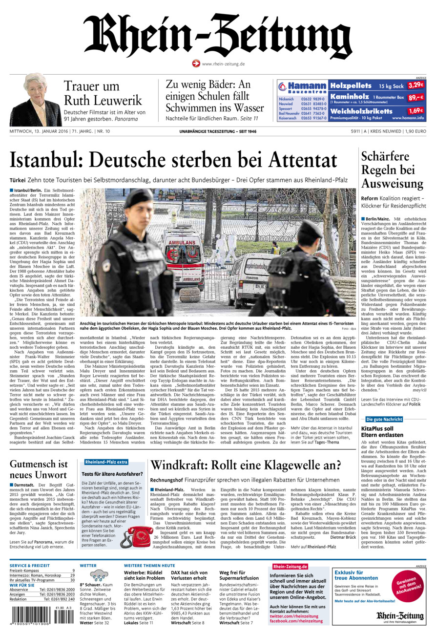Rhein-Zeitung Kreis Neuwied vom Mittwoch, 13.01.2016