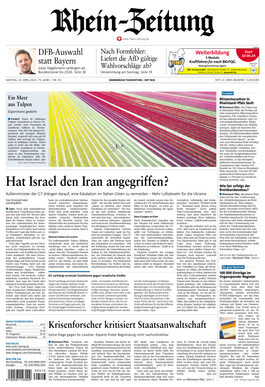 Rhein-Zeitung Kreis Neuwied vom Samstag, 20.04.2024