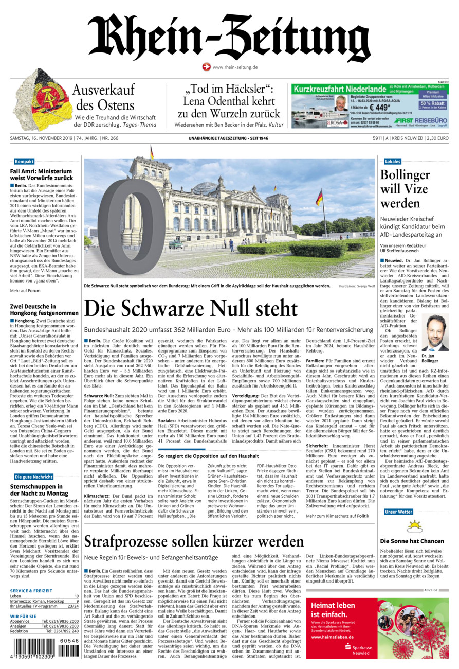 Rhein-Zeitung Kreis Neuwied vom Samstag, 16.11.2019